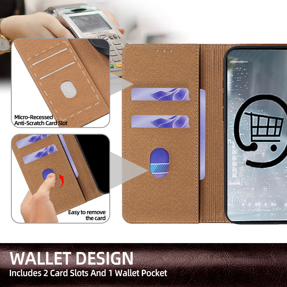 Genuine Full-Grain Cowhide Leather Wallet Phone Case