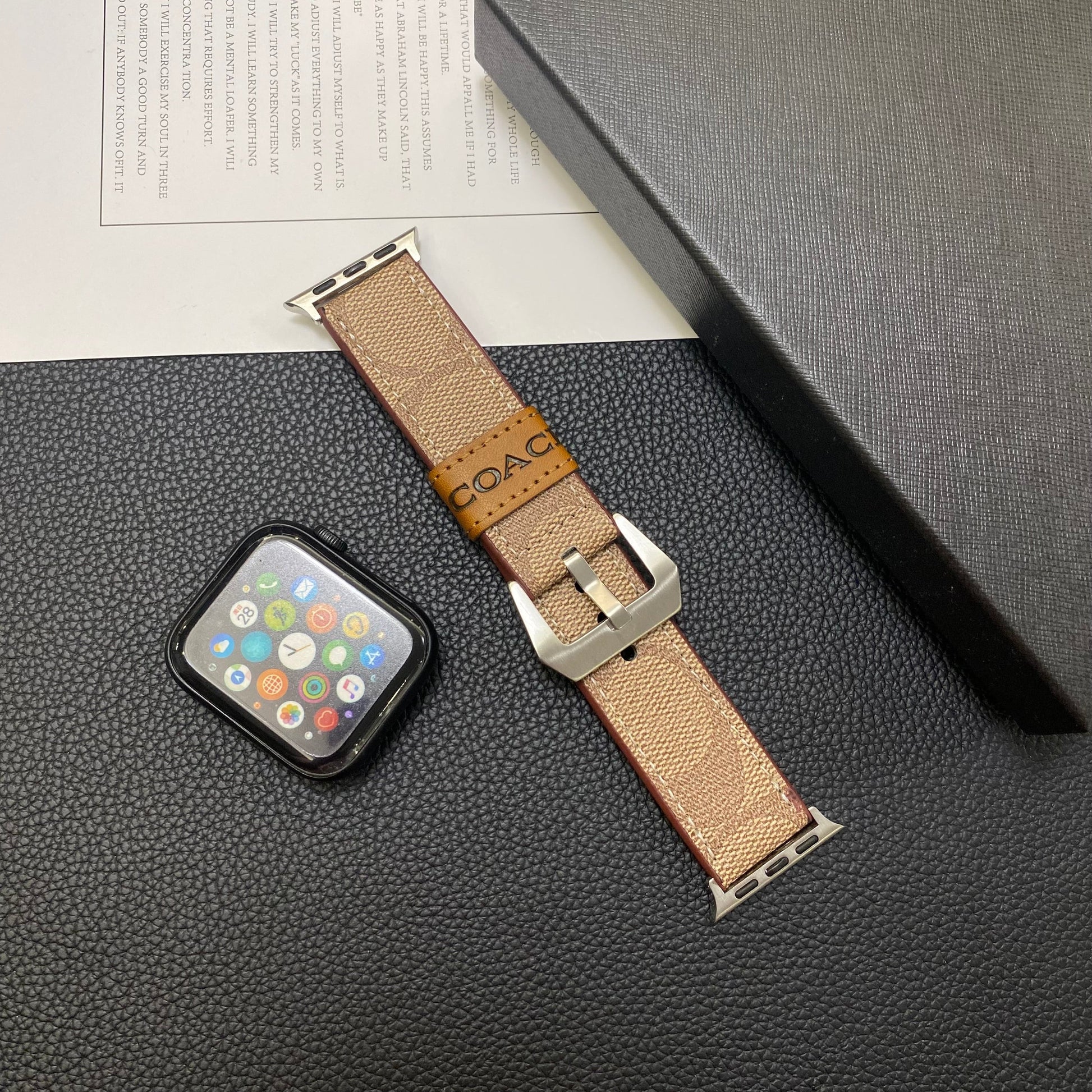 Leather Classic Apple Watch Band Light Brown-YHK244221710